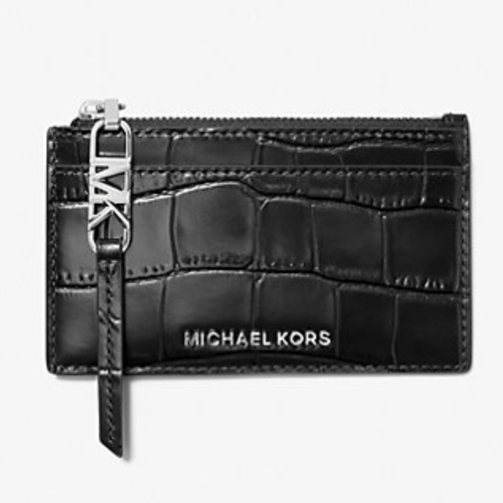 Michael Kors Empire Small Crocodile Embossed Leather Card Case
Black 
NWT